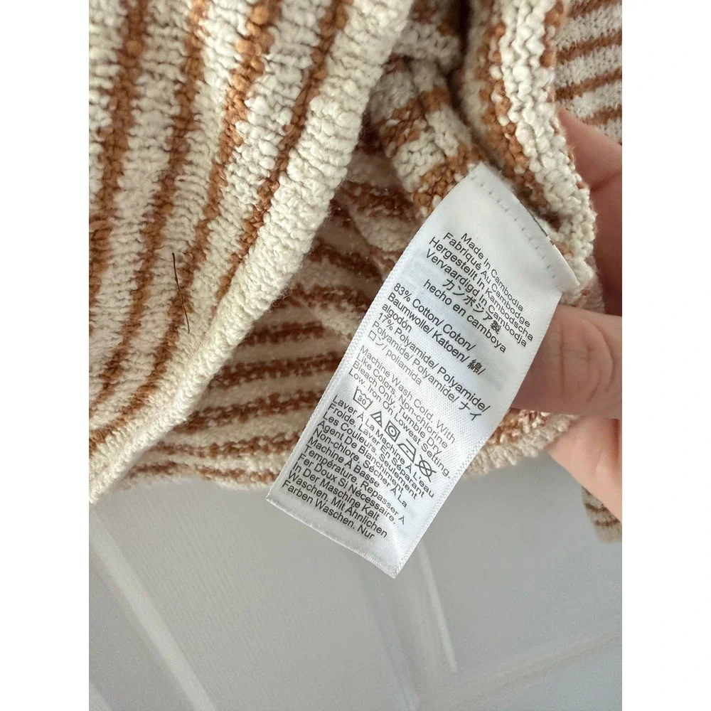 J. Crew Womens Mockneck Terry Cloth Striped Neutral Sweater Cozy Casual Coastal